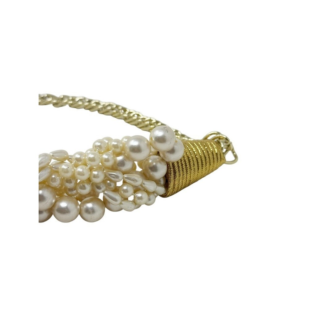 Vintage 80s Faux Pearl Cluster Net Belt Gold Tone Chain womens statement belt - Picture 8 of 9